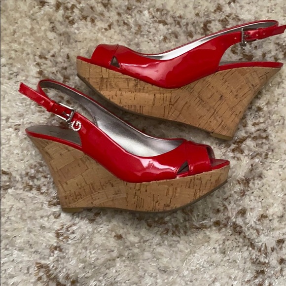 Guess - Red Patent Leather Cork Wedge - Picture 1 of 9
